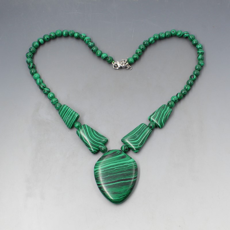 Vintage Hammered Sterling Silver Modernist Pendant hotsell with Malachite Beads